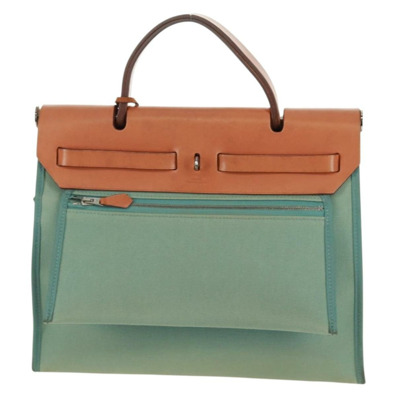 【日本直送】愛馬仕 Herbag Zip PM 手袋 帆布皮革 兩用 綠色 銀色 正品 168131A-1