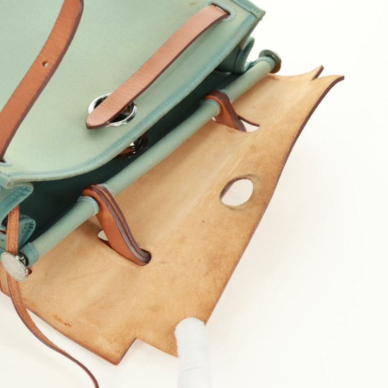 【日本直送】愛馬仕 Herbag Zip PM 手袋 帆布皮革 兩用 綠色 銀色 正品 168131A-8