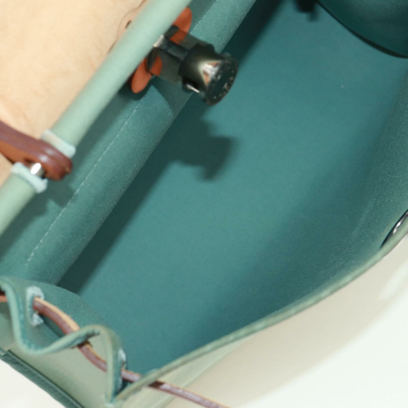 【日本直送】愛馬仕 Herbag Zip PM 手袋 帆布皮革 兩用 綠色 銀色 正品 168131A-9