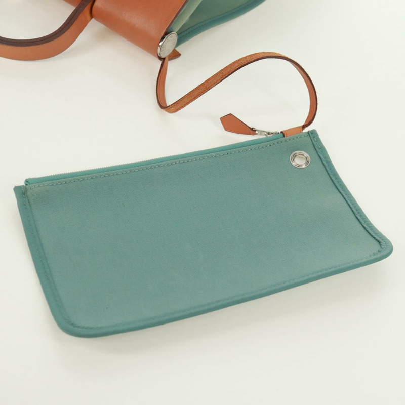 【日本直送】愛馬仕 Herbag Zip PM 手袋 帆布皮革 兩用 綠色 銀色 正品 168131A-18