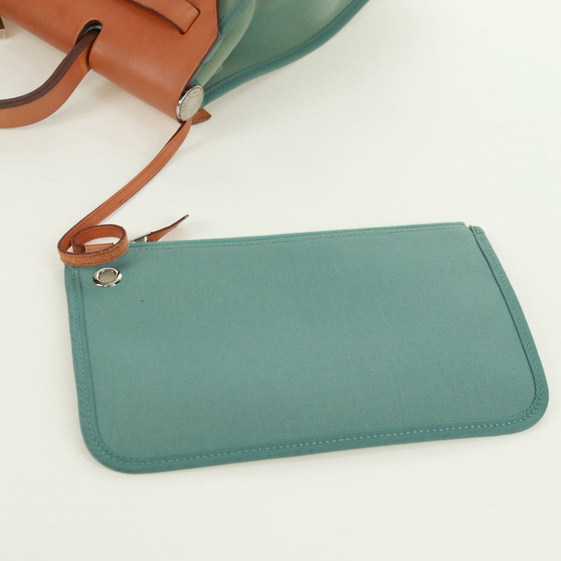 【日本直送】愛馬仕 Herbag Zip PM 手袋 帆布皮革 兩用 綠色 銀色 正品 168131A-19