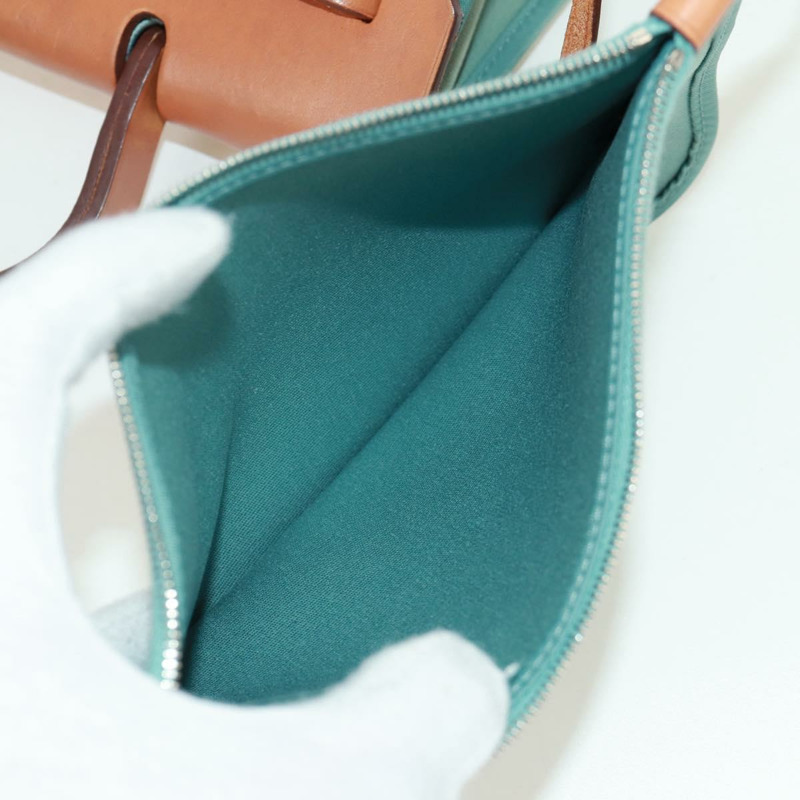 【日本直送】愛馬仕 Herbag Zip PM 手袋 帆布皮革 兩用 綠色 銀色 正品 168131A-20