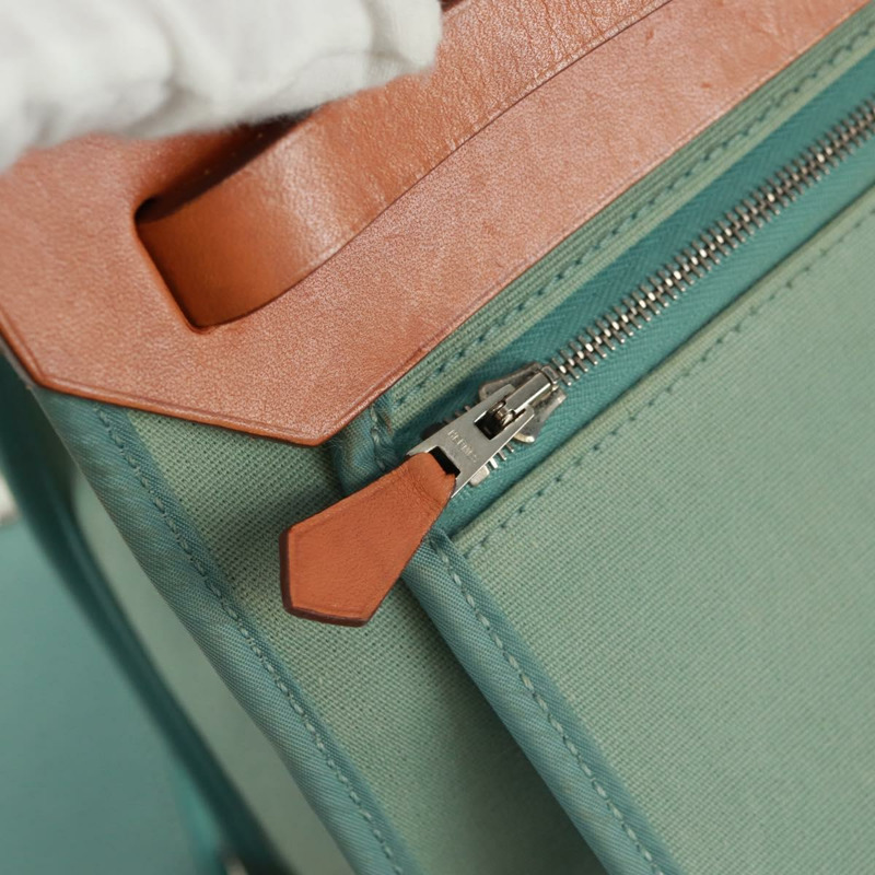 【日本直送】愛馬仕 Herbag Zip PM 手袋 帆布皮革 兩用 綠色 銀色 正品 168131A-21