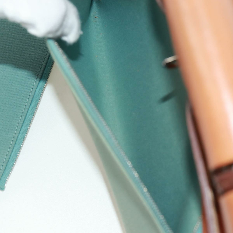 【日本直送】愛馬仕 Herbag Zip PM 手袋 帆布皮革 兩用 綠色 銀色 正品 168131A-22