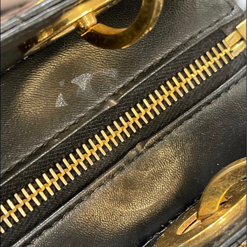 【1顆包背4季❗️經典圖案✨小資女孩👍🏻】Dior 中古橫版戴妃包 黑金羊皮 手提包 托特包-7