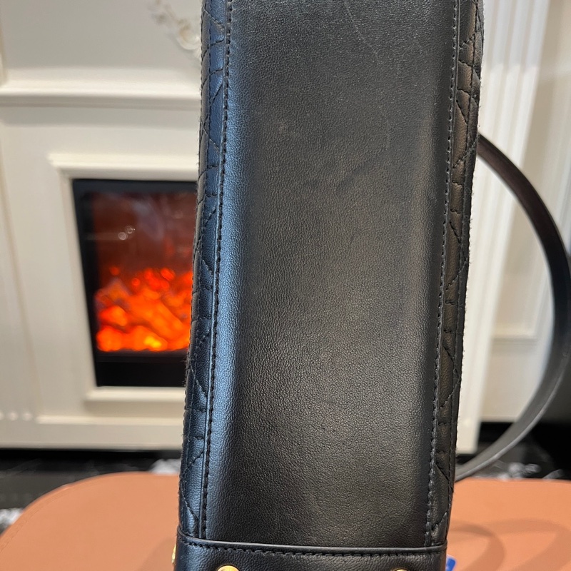 【1顆包背4季❗️經典圖案✨小資女孩👍🏻】Dior 中古橫版戴妃包 黑金羊皮 手提包 托特包-19