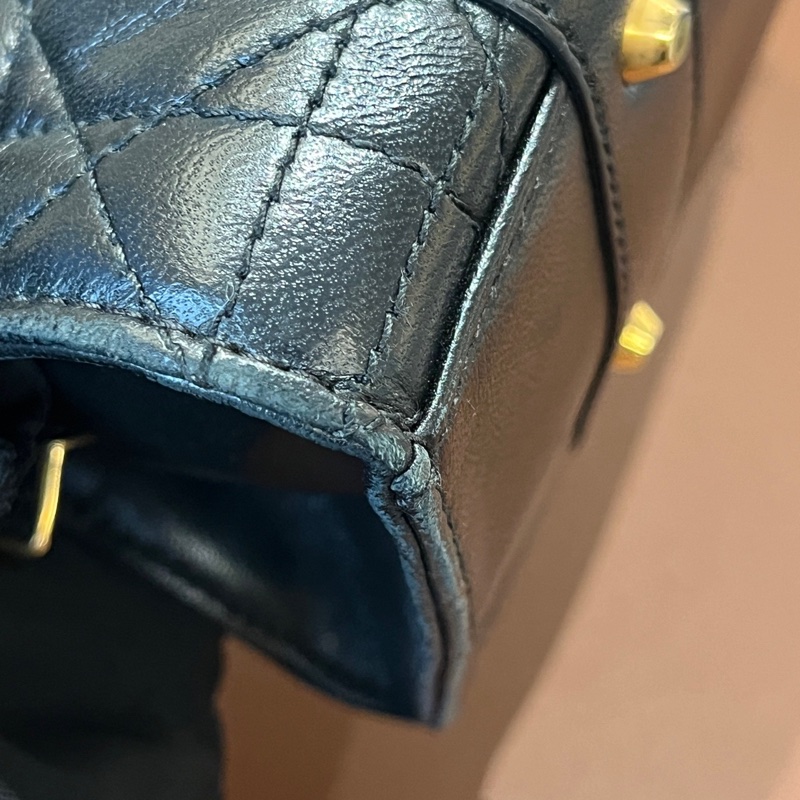 【1顆包背4季❗️經典圖案✨小資女孩👍🏻】Dior 中古橫版戴妃包 黑金羊皮 手提包 托特包-25