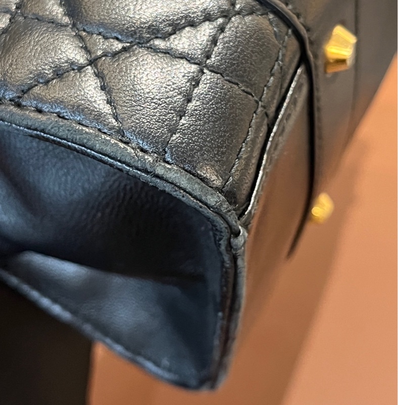 【1顆包背4季❗️經典圖案✨小資女孩👍🏻】Dior 中古橫版戴妃包 黑金羊皮 手提包 托特包-26