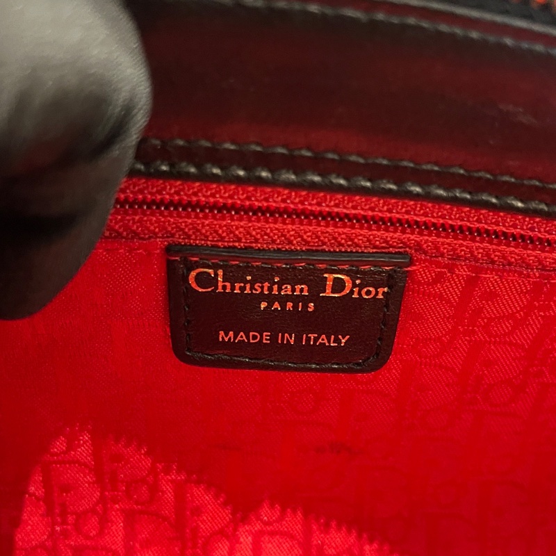 【1顆包背4季❗️經典圖案✨小資女孩👍🏻】Dior 中古橫版戴妃包 黑金羊皮 手提包 托特包-29