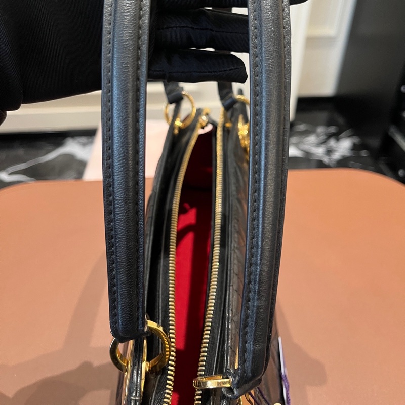 【1顆包背4季❗️經典圖案✨小資女孩👍🏻】Dior 中古橫版戴妃包 黑金羊皮 手提包 托特包-21