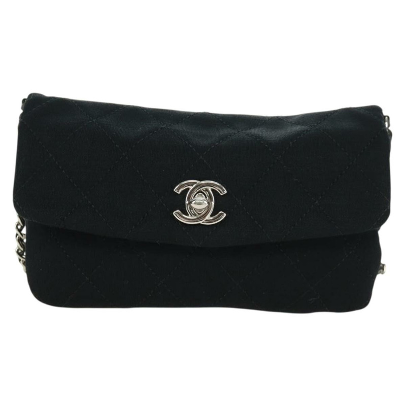 【日本直送】香奈兒迷你絎縫18鏈條單肩包，棉質黑色，CC標誌，正品編號170888SAM-12