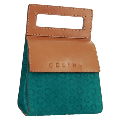 CELINE C Macadam 帆布手提包 絨面革 綠松石藍 銀色 正品 170908V