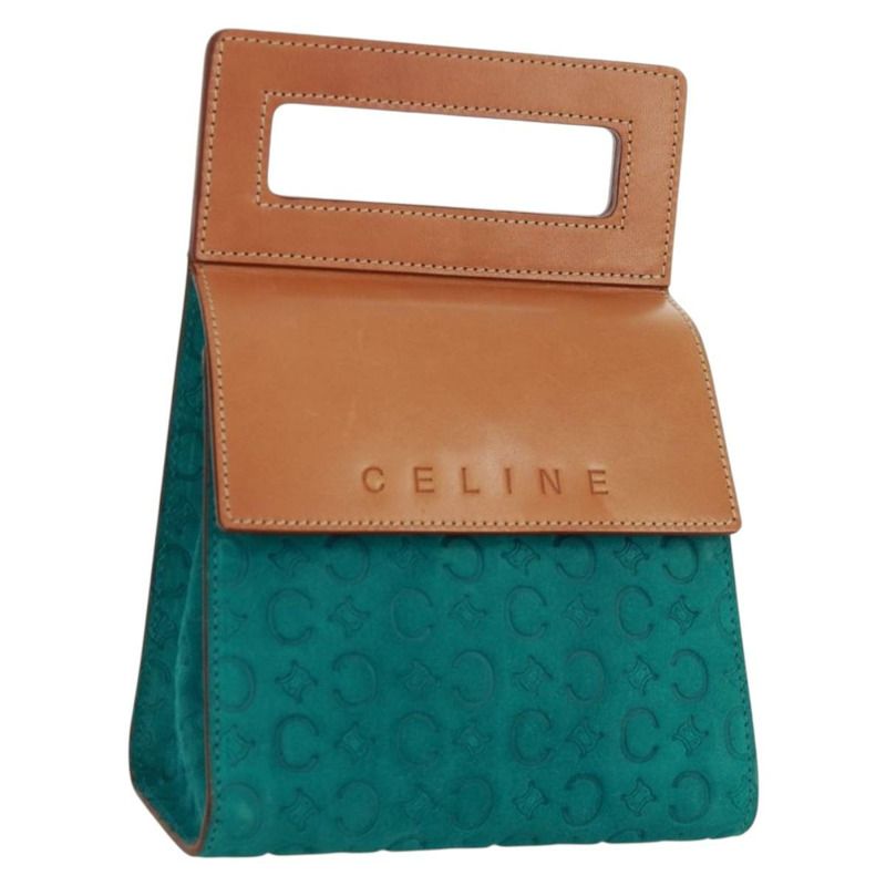 【日本直送】CELINE C Macadam 帆布手提包 絨面革 綠松石藍 銀色 正品 170908V-0