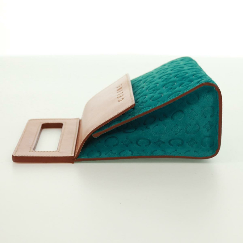 【日本直送】CELINE C Macadam 帆布手提包 絨面革 綠松石藍 銀色 正品 170908V-2