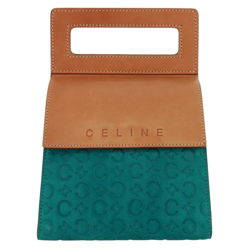 【日本直送】CELINE C Macadam 帆布手提包 絨面革 綠松石藍 銀色 正品 170908V-12