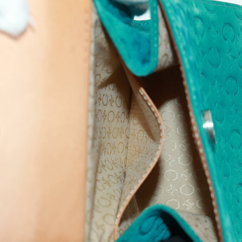 【日本直送】CELINE C Macadam 帆布手提包 絨面革 綠松石藍 銀色 正品 170908V-20