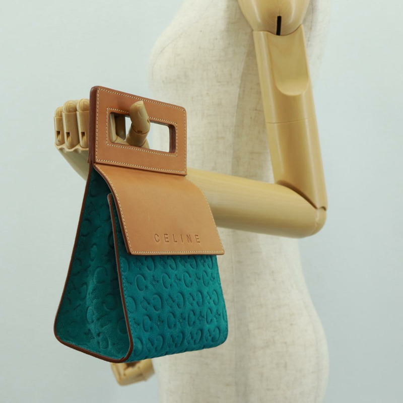 【日本直送】CELINE C Macadam 帆布手提包 絨面革 綠松石藍 銀色 正品 170908V-21