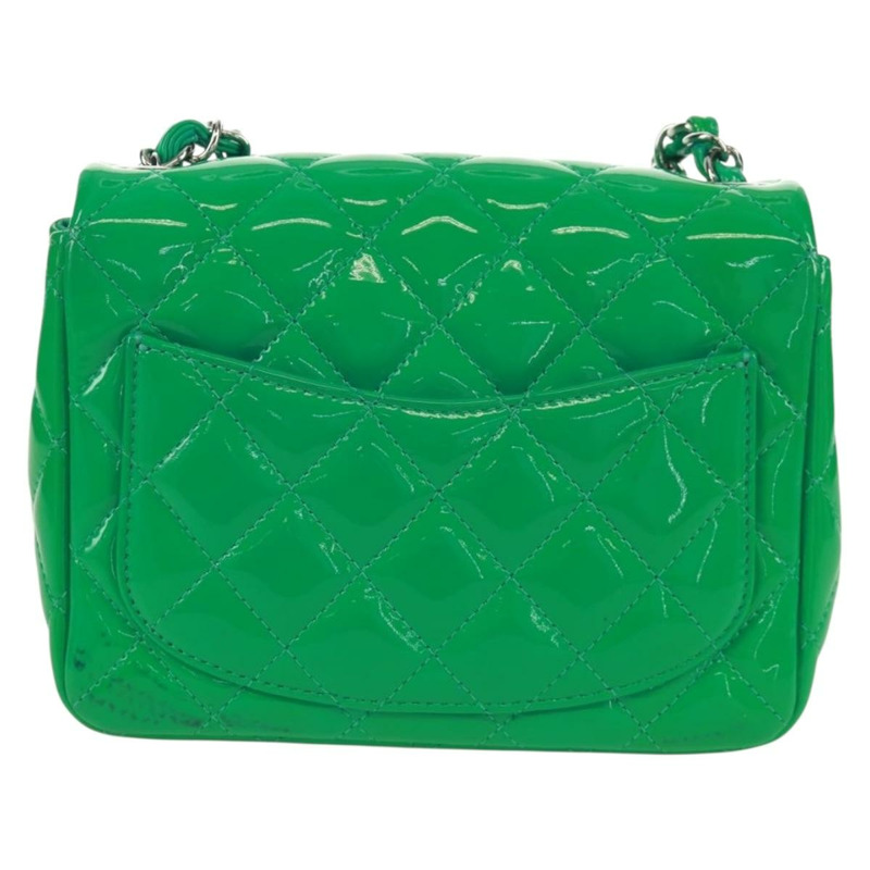 【日本直送】香奈兒 (CHANEL) 迷你絎縫 16 鏈條包，漆皮材質，綠色/銀色雙C標誌，正品編號 171889SAV-1