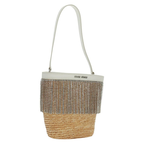 Miu Miu 托特包 拉菲草皮革 米色 白色 銀色 正品 171864SAM