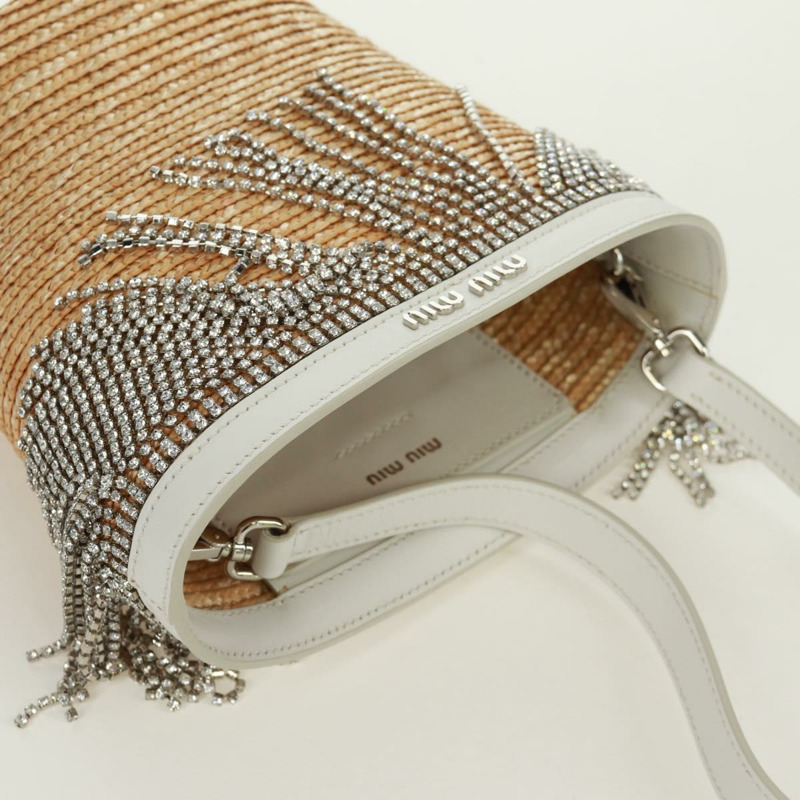 【日本直送】Miu Miu 托特包 拉菲草皮革 米色 白色 銀色 正品 171864SAM-5