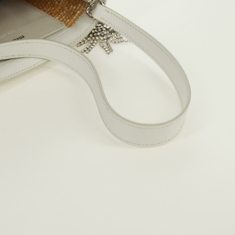 【日本直送】Miu Miu 托特包 拉菲草皮革 米色 白色 銀色 正品 171864SAM-6