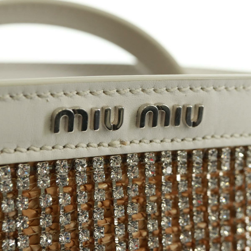 【日本直送】Miu Miu 托特包 拉菲草皮革 米色 白色 銀色 正品 171864SAM-16