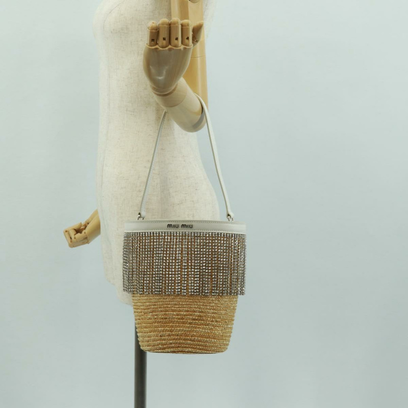 【日本直送】Miu Miu 托特包 拉菲草皮革 米色 白色 銀色 正品 171864SAM-20