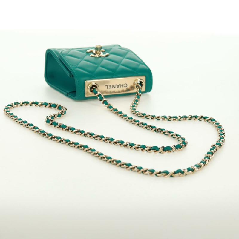 【日本直送】香奈兒 (CHANEL) 鏈條迷你絎縫 11 號包，羊皮材質，綠色金色雙C標誌，正品編號 171874SAM-6