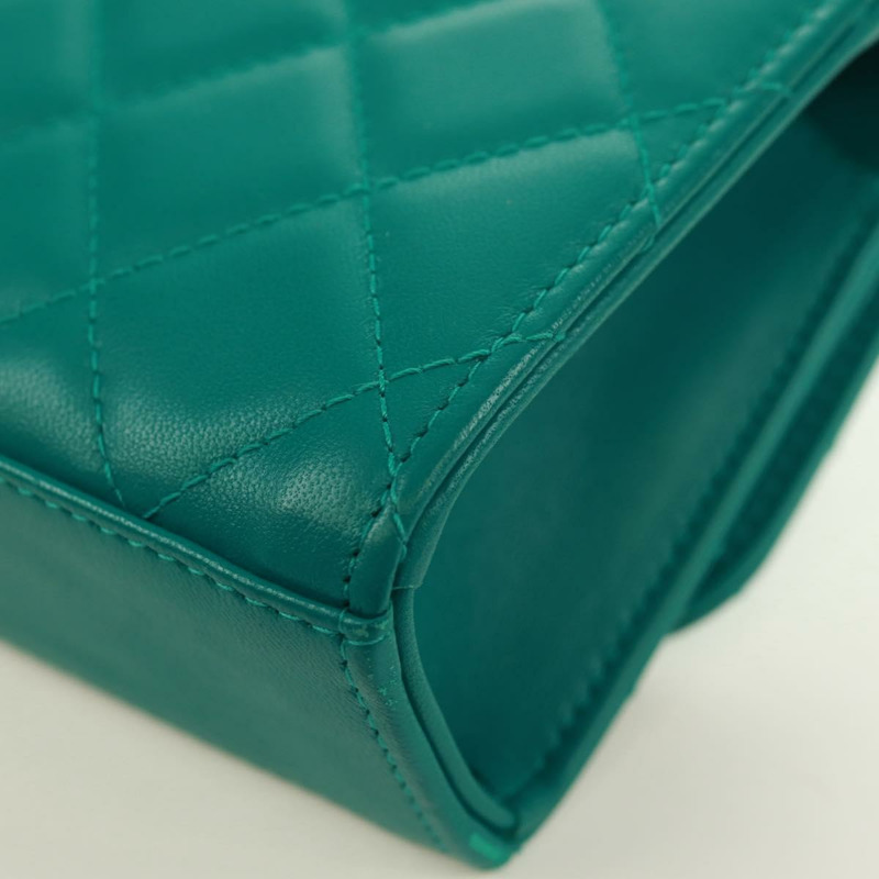 【日本直送】香奈兒 (CHANEL) 鏈條迷你絎縫 11 號包，羊皮材質，綠色金色雙C標誌，正品編號 171874SAM-16