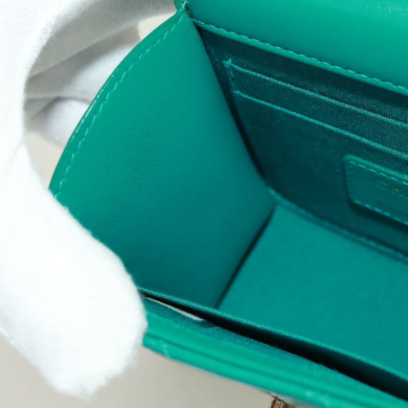 【日本直送】香奈兒 (CHANEL) 鏈條迷你絎縫 11 號包，羊皮材質，綠色金色雙C標誌，正品編號 171874SAM-21