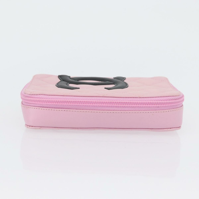 【日本直送】香奈兒 Cambon 系列手拿包 粉紅色 銀色 CC 標誌 正品 ki6427M-3