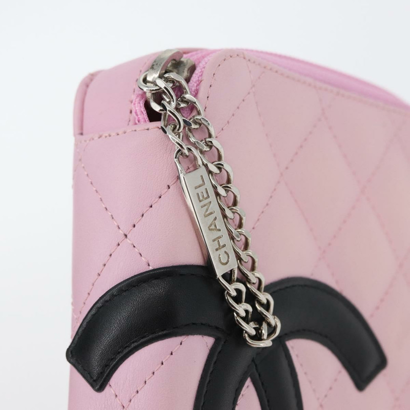 【日本直送】香奈兒 Cambon 系列手拿包 粉紅色 銀色 CC 標誌 正品 ki6427M-17