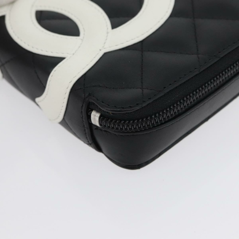 【日本直送】香奈兒 Cambon 系列黑色銀色雙C標誌皮革手拿包 正品 ki6426M-13