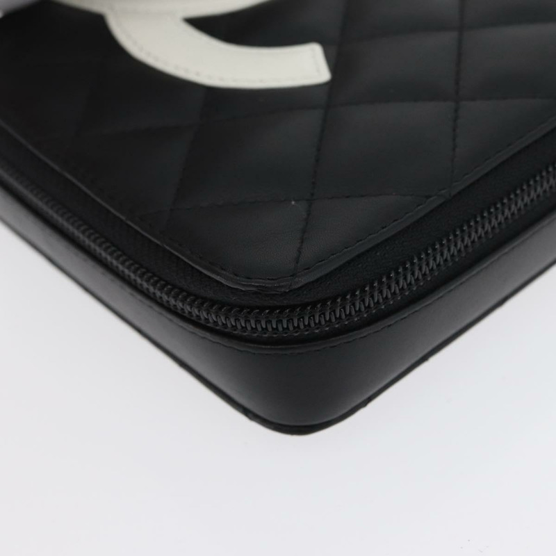 【日本直送】香奈兒 Cambon 系列黑色銀色雙C標誌皮革手拿包 正品 ki6426M-14