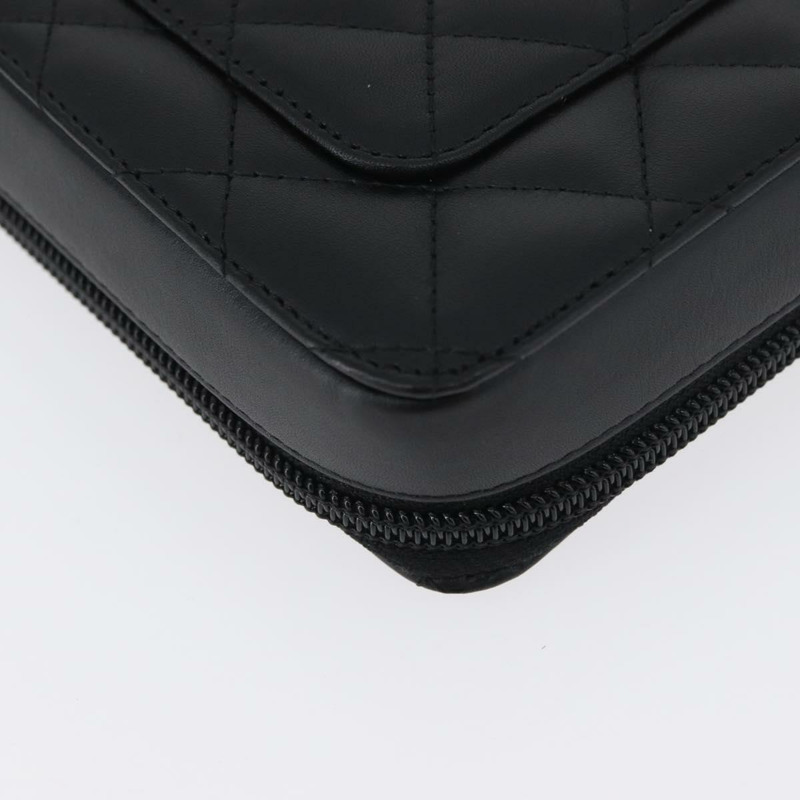 【日本直送】香奈兒 Cambon 系列黑色銀色雙C標誌皮革手拿包 正品 ki6426M-15