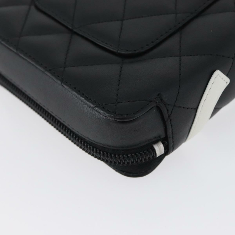 【日本直送】香奈兒 Cambon 系列黑色銀色雙C標誌皮革手拿包 正品 ki6426M-16