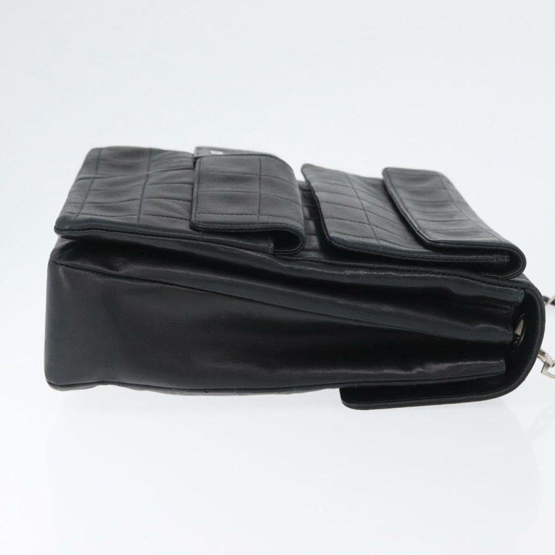 【日本直送】香奈兒 Choco Bar 鏈單肩包 羊皮 黑色 銀色 CC 標誌 Auth bs33473-2