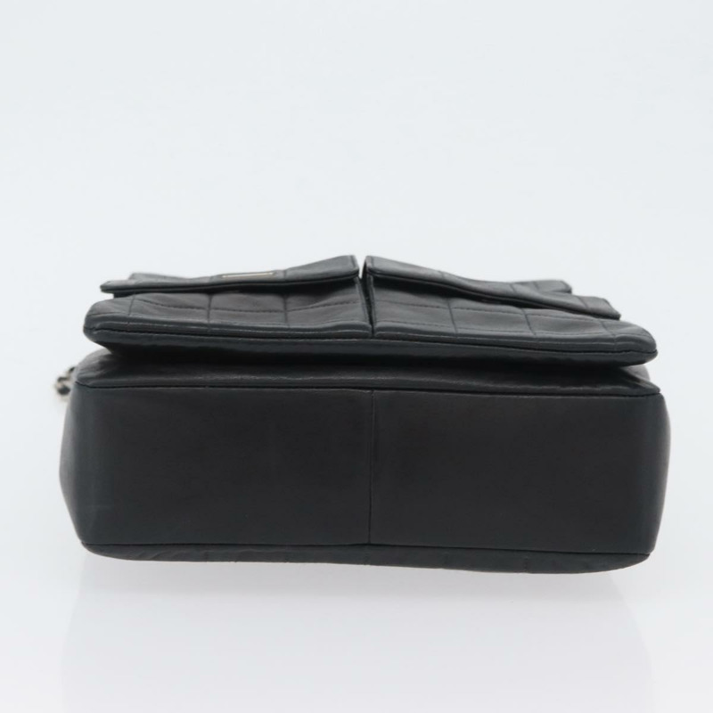 【日本直送】香奈兒 Choco Bar 鏈單肩包 羊皮 黑色 銀色 CC 標誌 Auth bs33473-4