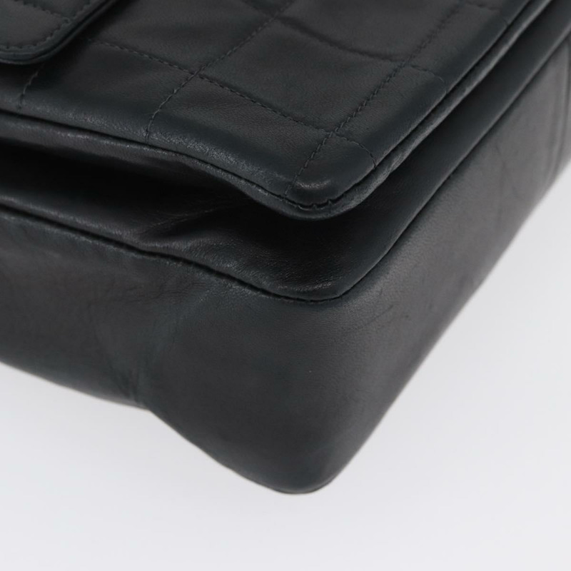 【日本直送】香奈兒 Choco Bar 鏈單肩包 羊皮 黑色 銀色 CC 標誌 Auth bs33473-8