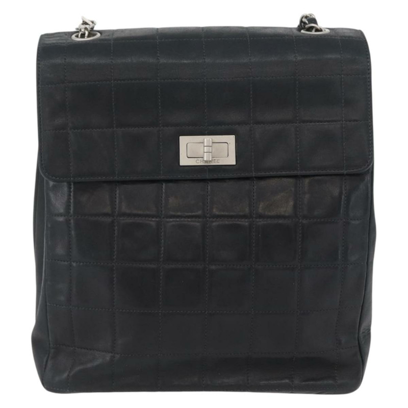 【日本直送】香奈兒 Choco Bar 鏈單肩包 羊皮 黑色 銀色 CC 標誌 Auth bs33473-12