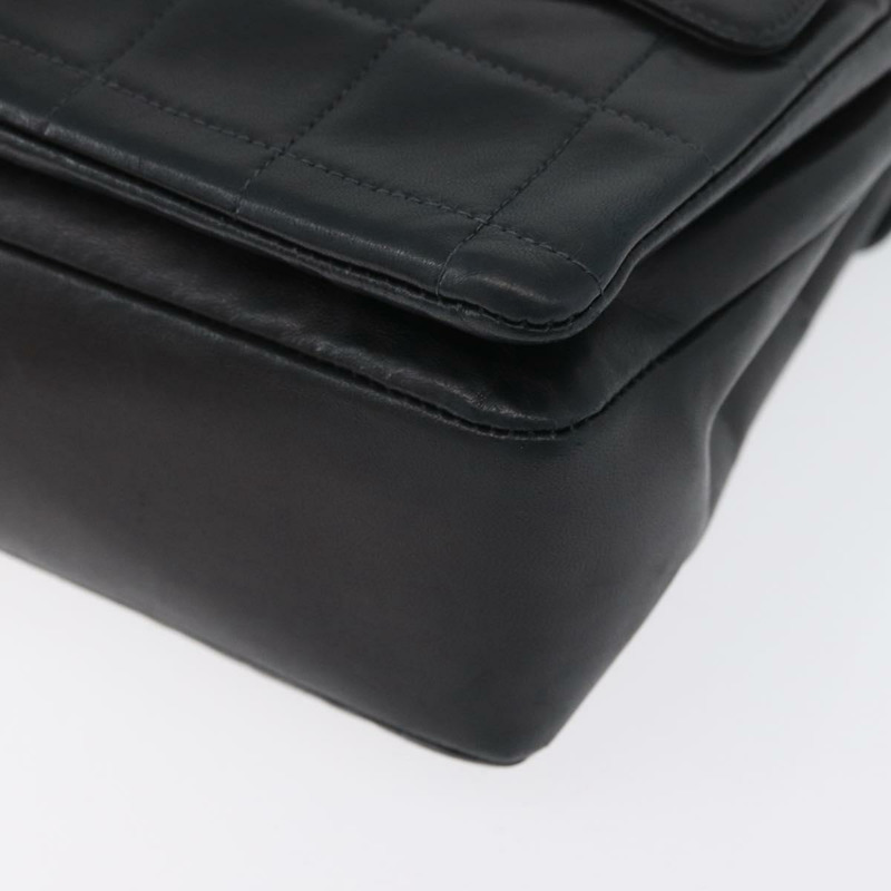 【日本直送】香奈兒 Choco Bar 鏈單肩包 羊皮 黑色 銀色 CC 標誌 Auth bs33473-13