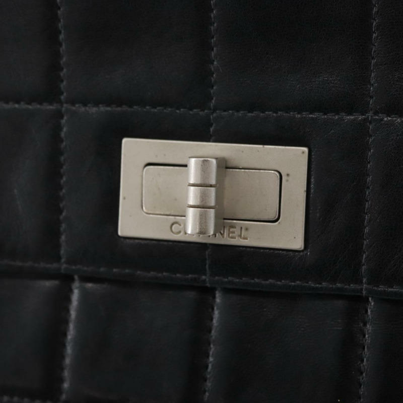 【日本直送】香奈兒 Choco Bar 鏈單肩包 羊皮 黑色 銀色 CC 標誌 Auth bs33473-16