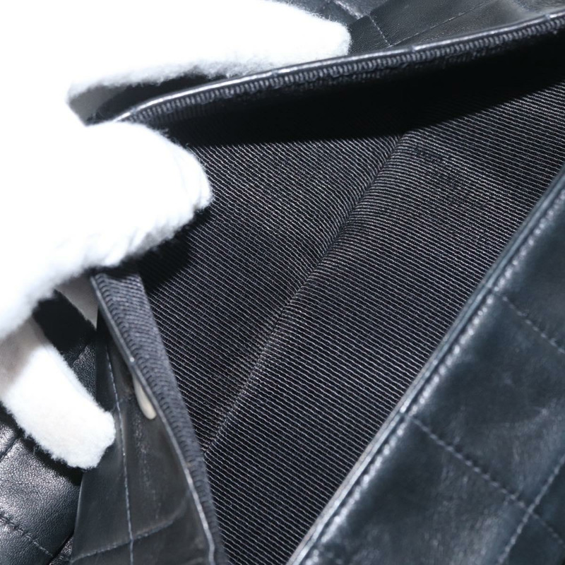 【日本直送】香奈兒 Choco Bar 鏈單肩包 羊皮 黑色 銀色 CC 標誌 Auth bs33473-23