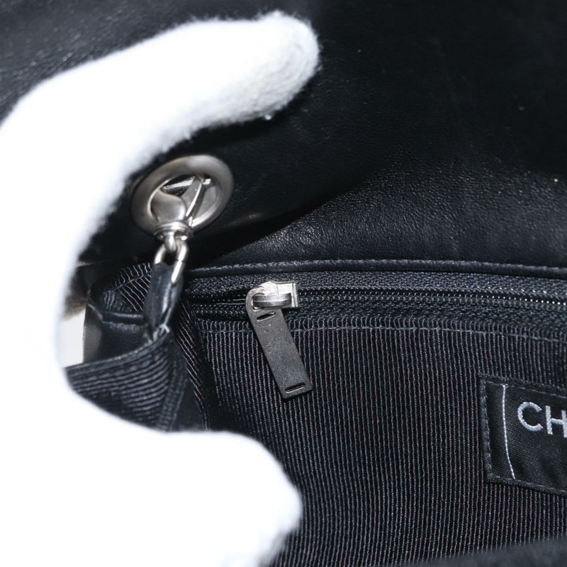 【日本直送】香奈兒 Choco Bar 鏈單肩包 羊皮 黑色 銀色 CC 標誌 Auth bs33473-25