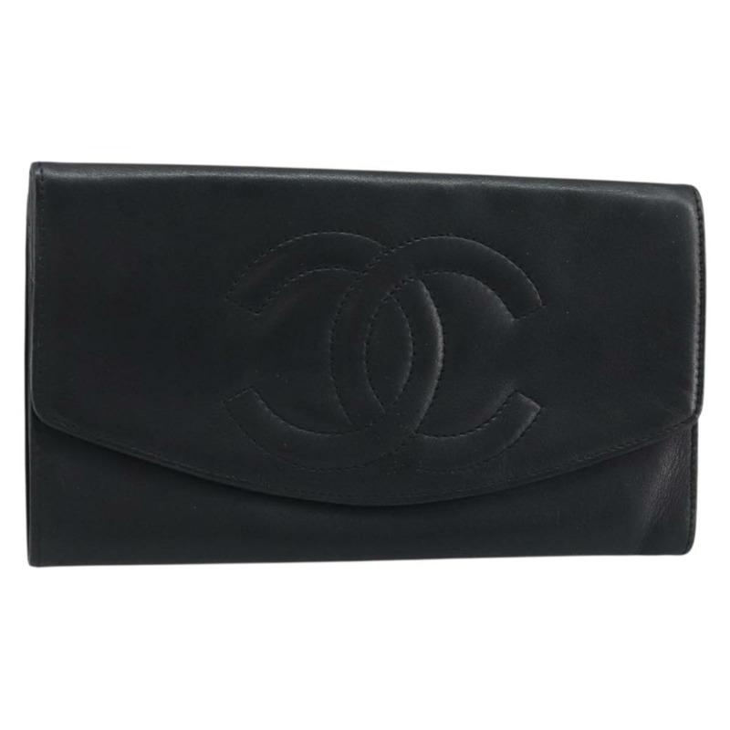 【日本直送】香奈兒長版皮夾，黑色皮革，金色雙C標誌，正品編號bs33478V-0