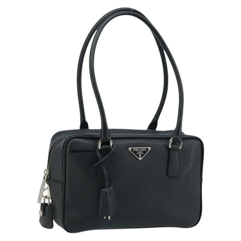 PRADA 手提包 Safiano 皮革 黑色 銀色 正品 ep13335V