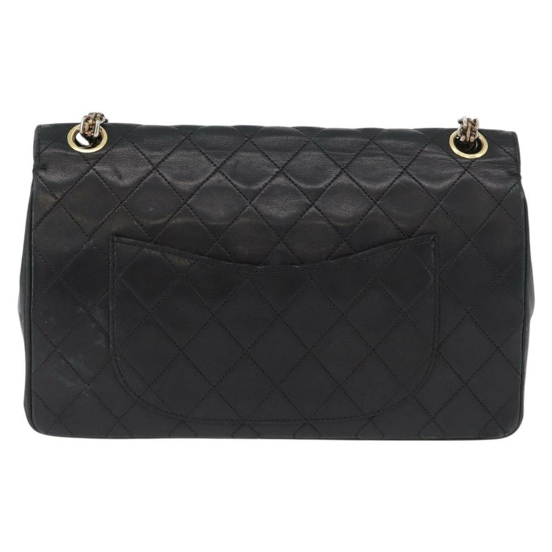 【日本直送】香奈兒 (CHANEL) 絎縫鏈條肩背包，羊皮材質，復古黑色，金色雙C標誌，正品編號 166840A-1