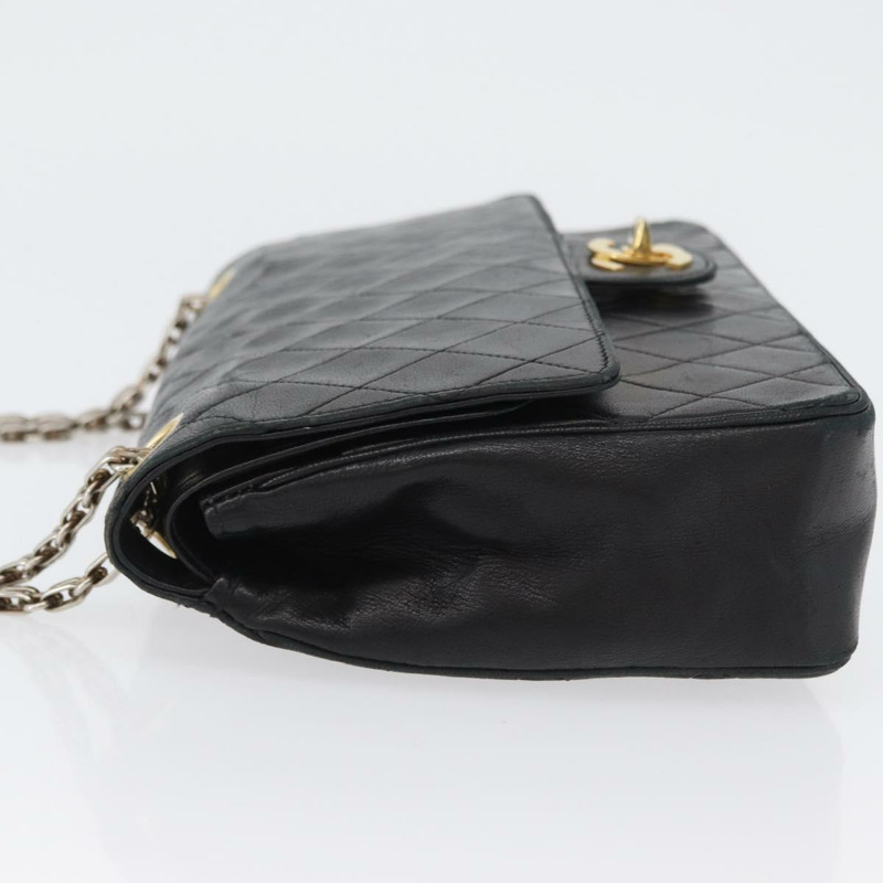 【日本直送】香奈兒 (CHANEL) 絎縫鏈條肩背包，羊皮材質，復古黑色，金色雙C標誌，正品編號 166840A-3