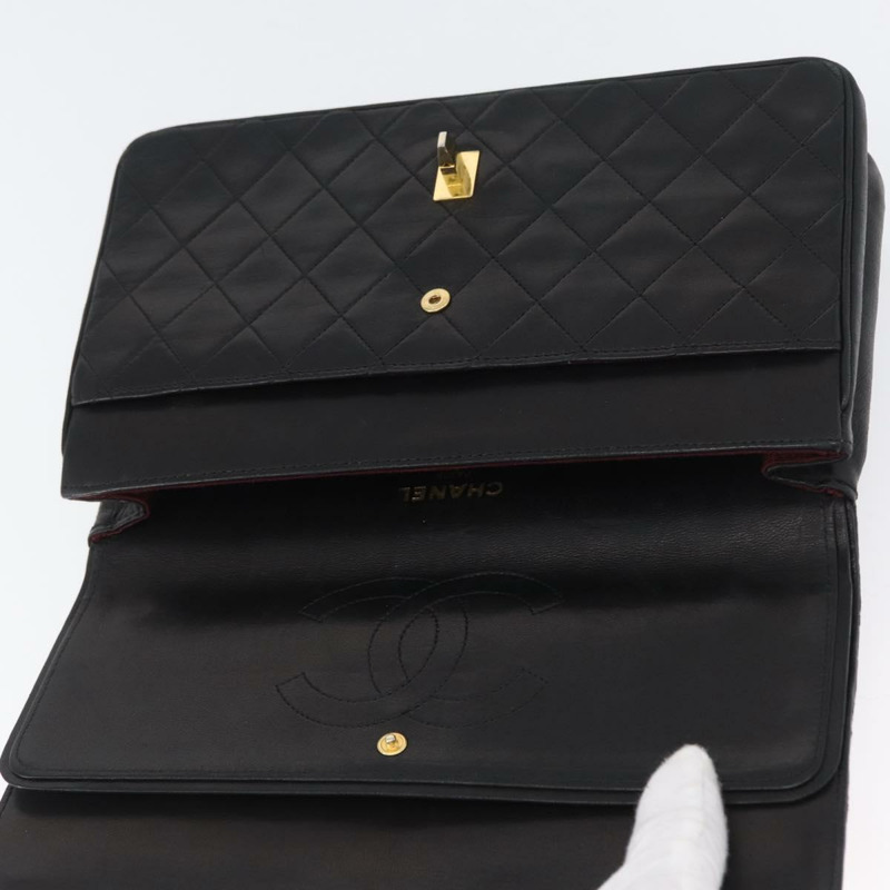 【日本直送】香奈兒 (CHANEL) 絎縫鏈條肩背包，羊皮材質，復古黑色，金色雙C標誌，正品編號 166840A-20