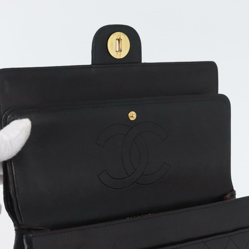 【日本直送】香奈兒 (CHANEL) 絎縫鏈條肩背包，羊皮材質，復古黑色，金色雙C標誌，正品編號 166840A-21